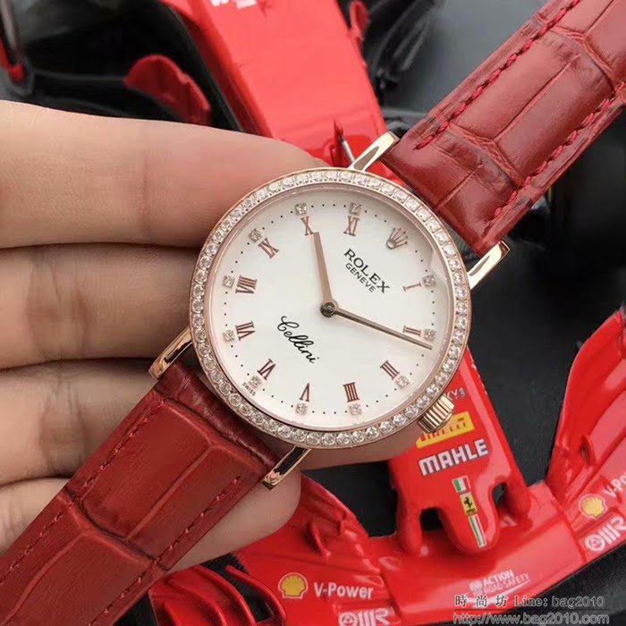 ROLEX勞力士 切利尼女款 全自動機械 藍寶仿刮鏡面 小牛皮錶帶 深度防水 女士腕表  wssb4213